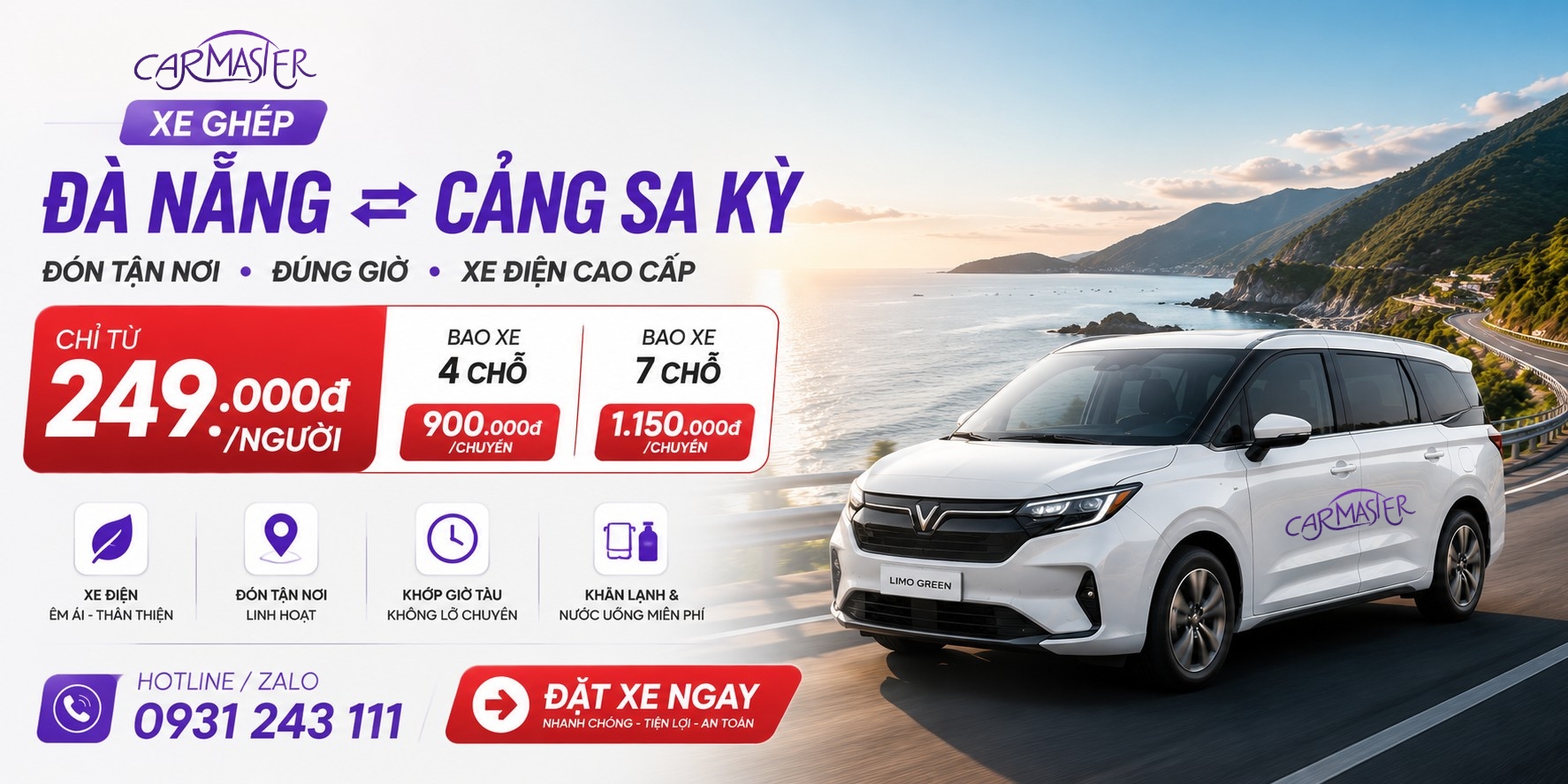 Xe Ghép Đà Nẵng Sa Kỳ Giá 249.000đ Đón nơi Đúng Giờ Cùng CARMASTER