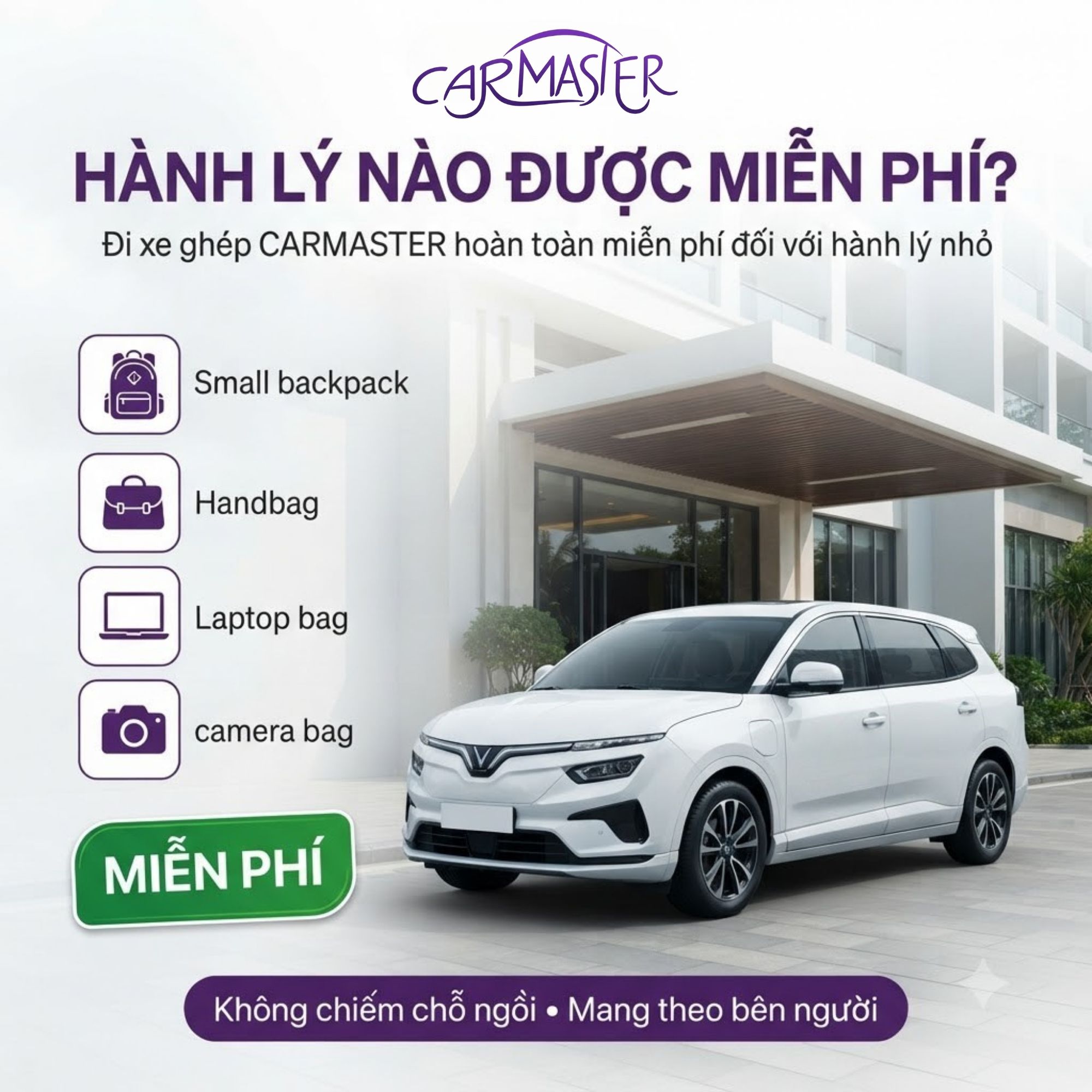 Hành lý miễn phí khi đi xe ghép Đà Nẵng Sa Kỳ CARMASTER